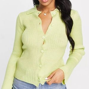 Y2K ASOS Acid Green Ribbed Knit Cardigan Sweater